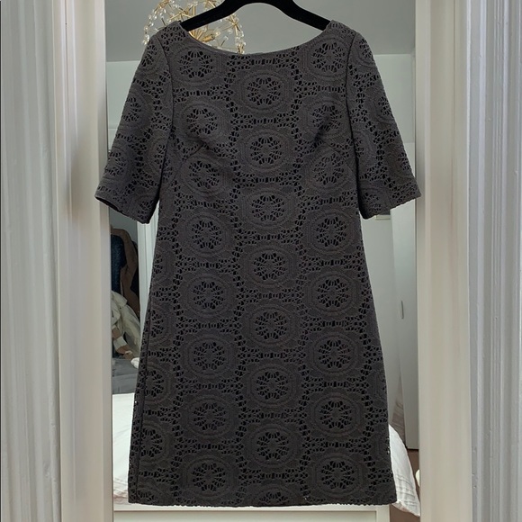 Adriana Papell || Grey Crochet Shift Dress - Picture 2 of 5